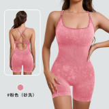 Cross-border bestseller: Sand-washed nude-feel yoga camisole jumpsuit for women, high-intensity dance and fitness sports bodysuit