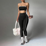 Cross-border TK popular yoga outfit for women, color-blocked bustier top, peach butt slim-fit long pants, fitness sportswear