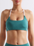 Nude-feel beautiful back color-blocking sports halter neck yoga bra for women, high-intensity shockproof, supportive fitness and running sports underwear