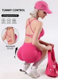 dfyne women's sports yoga set with cross-strap bra, tummy control and butt-lifting shorts, summer fitness workout set