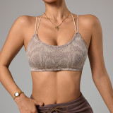 Seamless sports bra for women, suitable for running, fitness, and yoga, snake print, high-impact shockproof, push-up sports bra