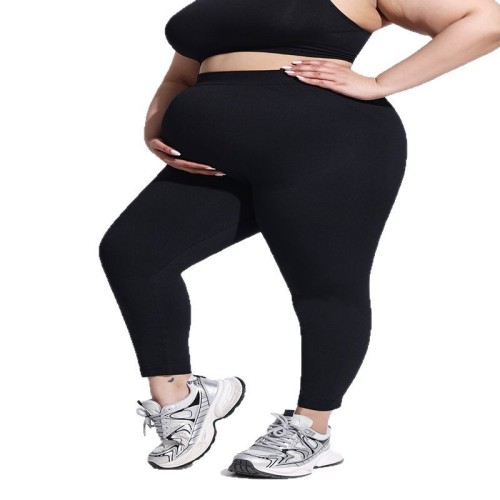 New plus-size yoga pants for pregnant women, slim-fit high-waisted seamless maternity leggings, tight-fitting black sports maternity pants