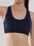Seamless Solid Color Sports Vest for Women, Racerback Hollow Running Fitness Sports Bra, Shockproof Push-Up Yoga Bra
