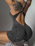 Popular seamless yoga jumpsuit with removable chest pads, cross straps, and leopard print