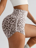 Cross-border Hot-Selling High-Waist Tummy-Control Leopard Print Yoga Shorts for Women, Butt-Lifting Tight-Fit Outdoor Running Peach Fitness Shorts