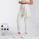 Cross-border tight-fitting high-waisted quick-dry yoga pants with detachable breathable butt-covering skirt for outer wear, peach-butt fitness pants