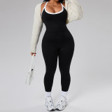 Plus-size European and American style color-blocked one-piece yoga jumpsuit for women with cross straps, beautiful back, waist-cinching, butt-lifting, fitness long jumpsuit