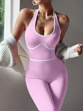TK color-blocking sports yoga jumpsuit for women, suitable for outdoor running, slim-fit peach butt fitness jumpsuit