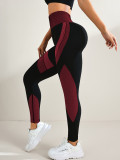 Seamless Breathable High-Waisted Color-Block Yoga Pants for Women, Tight-Fitting, Butt-Lifting, Black Long Striped Sports Yoga Trousers