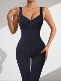 V-neck backless ribbed jumpsuit for women with fixed double shoulder straps, seamless body-shaping sports jumpsuit, butt-lifting yoga wear