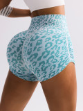 Cross-border Hot-Selling High-Waist Tummy-Control Leopard Print Yoga Shorts for Women, Butt-Lifting Tight-Fit Outdoor Running Peach Fitness Shorts