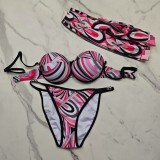 Striped bikini swimsuit scarf sarong