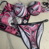 Striped bikini swimsuit scarf sarong