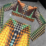 Polka Dot Bikini High-Waisted European and American Sexy Bikini Skirt High-Waisted Long-Sleeved Fashionable Sexy High-Elastic Trendy