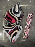 Striped bikini swimsuit scarf sarong