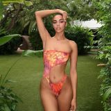 Orange sexy swimsuit bikini one-piece tight-fitting backless European and American style for the pool