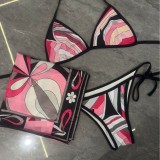 Striped bikini swimsuit scarf sarong