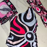 Striped bikini swimsuit scarf sarong