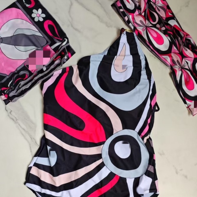 Striped bikini swimsuit scarf sarong