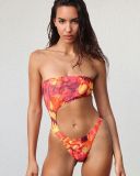 Orange sexy swimsuit bikini one-piece tight-fitting backless European and American style for the pool
