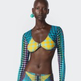 Polka Dot Bikini High-Waisted European and American Sexy Bikini Skirt High-Waisted Long-Sleeved Fashionable Sexy High-Elastic Trendy