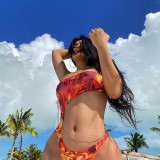 Orange sexy swimsuit bikini one-piece tight-fitting backless European and American style for the pool