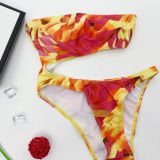 Orange sexy swimsuit bikini one-piece tight-fitting backless European and American style for the pool