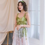 Dutch velvet gold silk fabric, solid color bikini three-piece set, trendy high-waisted and sexy