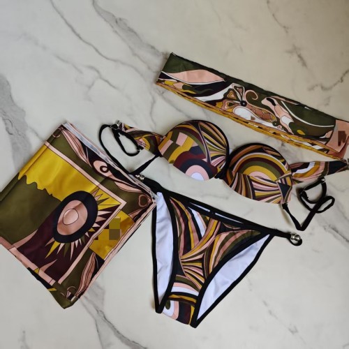 Striped bikini swimsuit scarf sarong