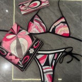 Striped bikini swimsuit scarf sarong