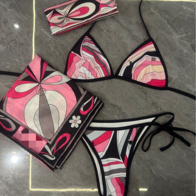 Striped bikini scarf swimwear sarong