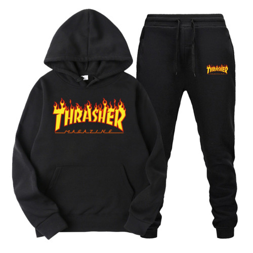 Thrasher Red Flame Print Sweatsuit 2 Pieces Sweatshirt and Sweatpants Set