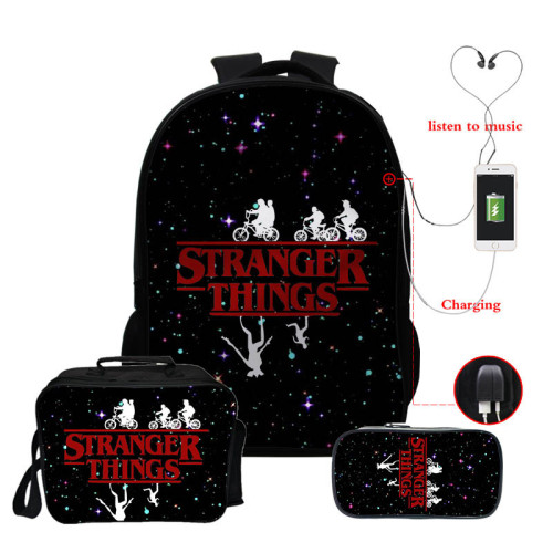 Stranger Things Fashion 3 Pieces Set School Backpack Lunch Bag and Pencil Bag