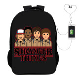 Stranger Things Trendy School Book Bag Casual Students Backpack With USB Charging Port