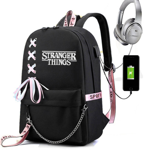 Stranger Things Fashion Backpack School Book Bag With USB Charging Port