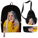 Billie Eilish Youth Kids School Backpack Book Bag With Sling Bag and Pencil Bag 3 Piece Set