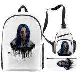 Billie Eilish Trendy Casual Students Backpack  With Sling Bag and Pencil Bag 3 Piece Set