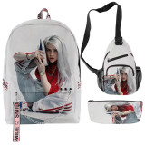 Billie Eilish Youth Kids School Backpack Book Bag With Sling Bag and Pencil Bag 3 Piece Set