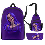 Billie Eilish Trendy Casual Students Backpack  With Sling Bag and Pencil Bag 3 Piece Set