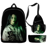 Billie Eilish Trendy Casual Students Backpack  With Sling Bag and Pencil Bag 3 Piece Set