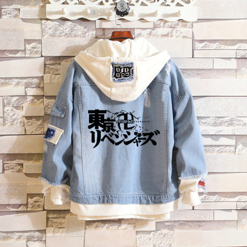 Anime Tokyo Revengers Hooded Coat Denim Jacket Fake-Two-Piece Unisex Youth Trendy Jacket