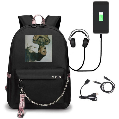 Ariana Grande Trendy Black Backpack School Students Book Bag
