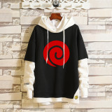 Anime Naruto Trendy Hoodie Fake Two Pieces Hooded Sweatshirt Long Sleeve Pullover Unisex Outfit