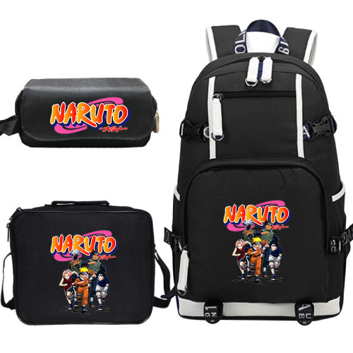 Anime Naruto Backpack Set Big Capacity Students Backpack With Lunch Bag and Pencil Bag Set 3pcs