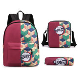 Demon Slayer Backpack Unisex Backpack 3pcs Set Students Backpack With Lunch Bag and Pencil Bag Set
