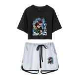 Demon Slayer Suits Girl Crop Top Tee and Shorts Set
