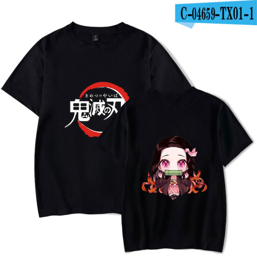 Demon Slayer Anime Merch Kamado Nezuko Cotton Tee Short Sleeve T-shirt for Youth