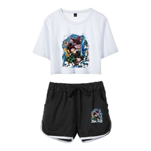 Demon Slayer Suits Girl Crop Top Tee and Shorts Set