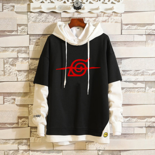Anime Naruto Trendy Hoodie Fake Two Pieces Hooded Sweatshirt Long Sleeve Pullover Unisex Outfit