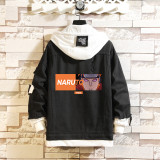 Anime Naruto Denim Jacket Fake Two Piece Hooded Coat Unisex Casual Fashion Tops